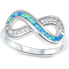 Load image into Gallery viewer, Sterling Silver Blue Opal &amp; Cz Infinity Ring with CZ stoneAnd Width  9mm