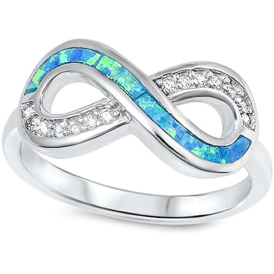 Sterling Silver Blue Opal & Cz Infinity Ring with CZ stoneAnd Width  9mm