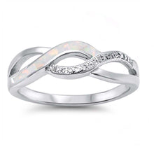 Load image into Gallery viewer, Sterling Silver White Opal &amp; Cz Infinity Style Ring with CZ stoneAnd Width  6mm