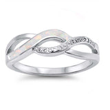 Sterling Silver White Opal & Cz Infinity Style Ring with CZ stoneAnd Width  6mm