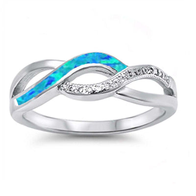 Sterling Silver Blue Opal & Cz Infinity Style Ring with CZ stoneAnd Width  6mm
