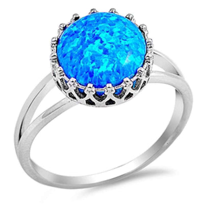 Sterling Silver Crown Blue Opal Ring with CZ stoneAnd Height 12 mm