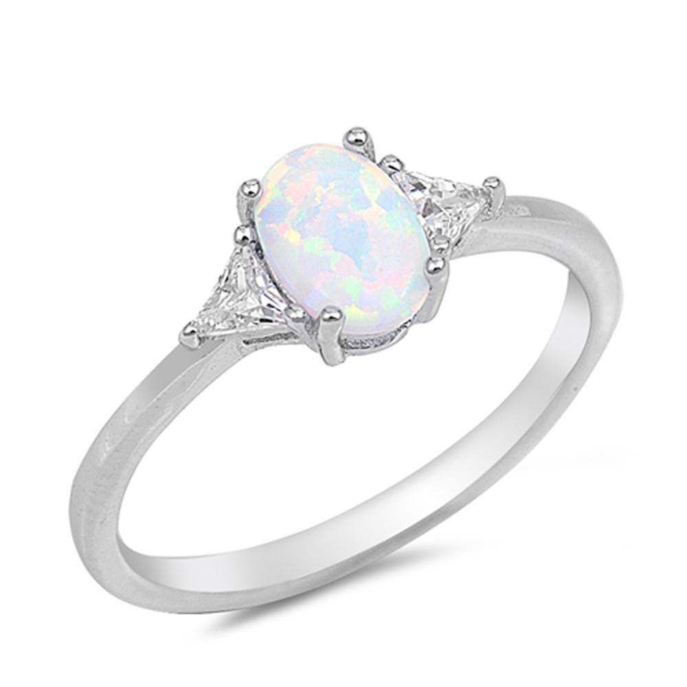 Sterling Silver White Opal & Cubic Zirconia Ring with CZ stone