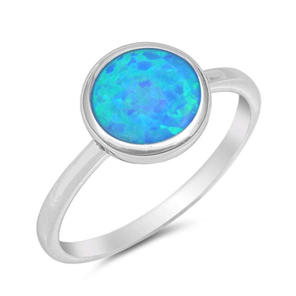 Sterling Silver Solid Round Blue Opal Ring with CZ stoneAndHeight   10 mm