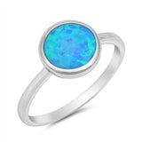 Sterling Silver Solid Round Blue Opal Ring with CZ stoneAndHeight   10 mm