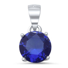Load image into Gallery viewer, Sterling Silver Round Blue Sapphire Solitaire PendantAnd Length 8mm