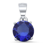 Sterling Silver Round Blue Sapphire Solitaire PendantAnd Length 8mm