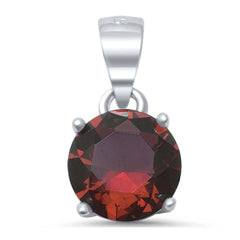 Sterling Silver Round Red Garnet Solitaire PendantAnd Length 8mm