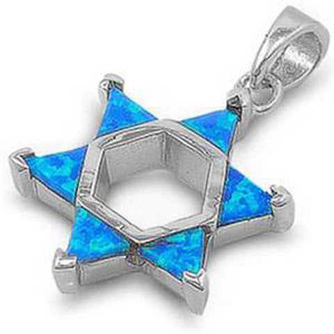 Sterling Silver Blue Opal Star of David PendantAnd Width 27x15mm