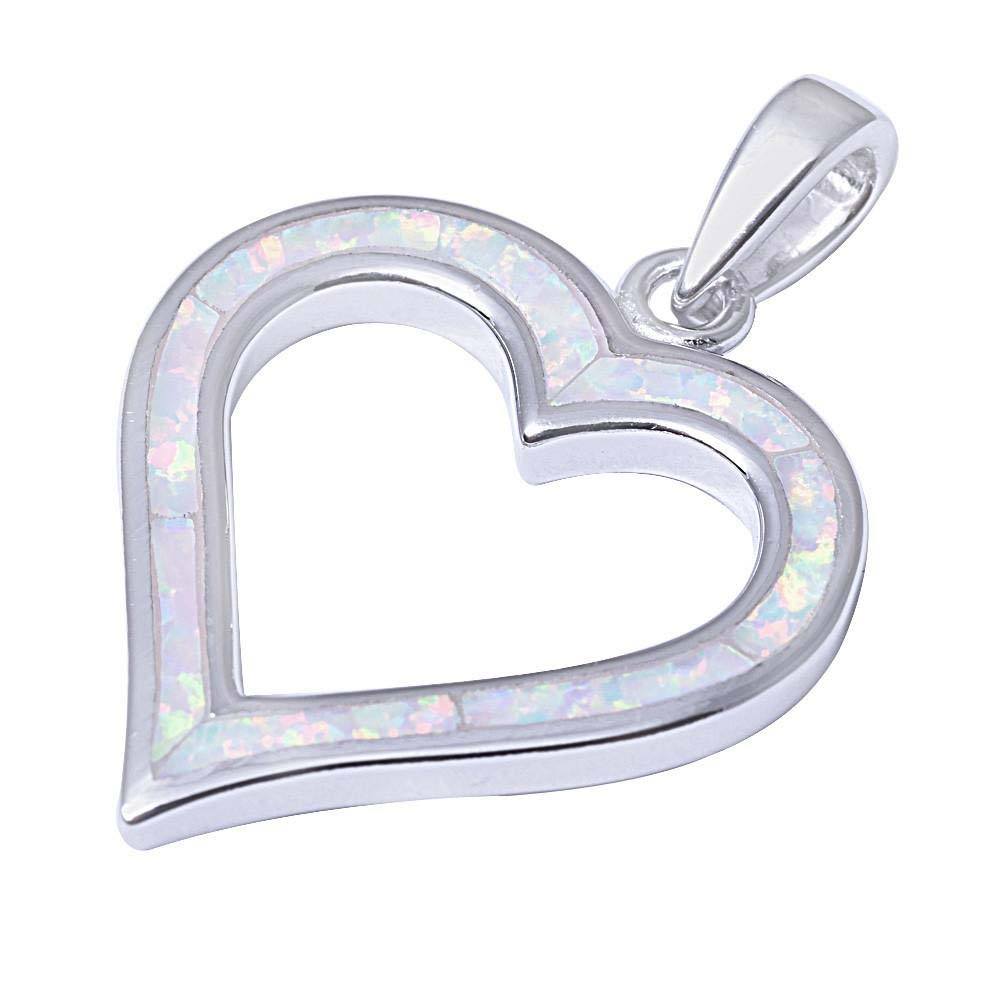 Sterling Silver White Opal Frame Heart PendantAnd Width 31mm