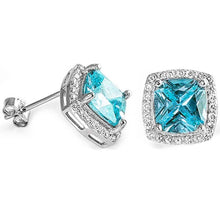 Load image into Gallery viewer, Sterling Silver Cushion Cut Aquamarine &amp; Cubic Zirconia EarringAnd Thickness 11mm