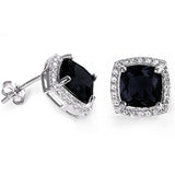 Sterling Silver Cushion Cut Black Onyx & Cubic Zirconia EarringAnd Thickness 11mm