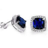 Sterling Silver Cushion Cut Blue Sapphire & Cubic Zirconia EarringsAnd Thickness 11mm