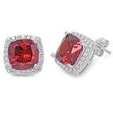 Sterling Silver Cushion Cut Red Garnet & Cubic Zirconia EarringsAnd Thickness 11mm