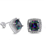 Sterling Silver Cushion Cut Rainbow Topaz & Cubic Zirconia EarringsAnd Thickness 11mm