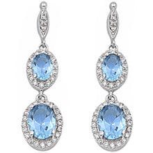 Load image into Gallery viewer, Sterling Silver Aquamarine &amp; Cz Dangle Earrings