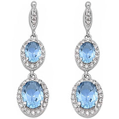 Sterling Silver Aquamarine & Cz Dangle Earrings