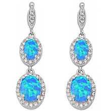 Load image into Gallery viewer, Sterling Silver Blue Opal Dangle Earrings With CZ Stones