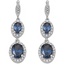 Load image into Gallery viewer, Sterling Silver Blue Sapphire &amp; Cz Dangle Earrings