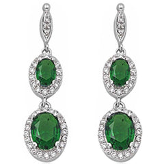 Sterling Silver Emerald & Cz Dangle Earrings