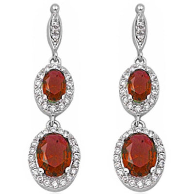 Sterling Silver Garnet & Cz Dangle Earrings