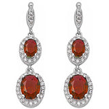 Sterling Silver Garnet & Cz Dangle Earrings