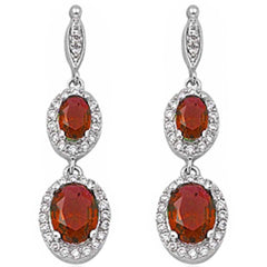 Sterling Silver Garnet & Cz Dangle Earrings