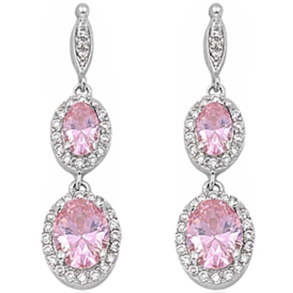 Sterling Silver Pink Topaz & Cz Dangle Earrings