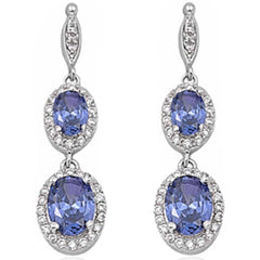 Sterling Silver Tanzanite & CZ Dangle Earrings