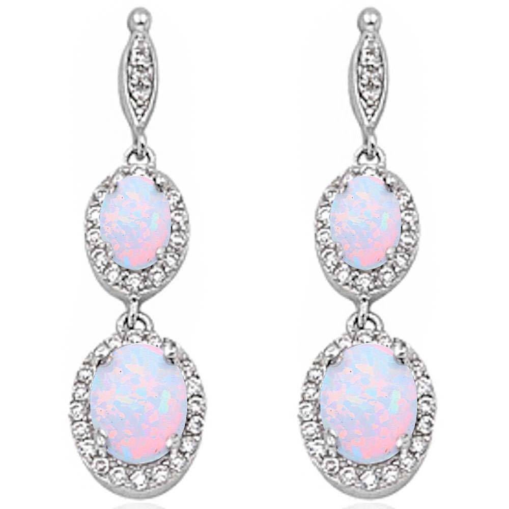 Sterling Silver White Opal Dangle Earrings With CZ Stones