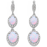 Sterling Silver White Opal Dangle Earrings With CZ Stones