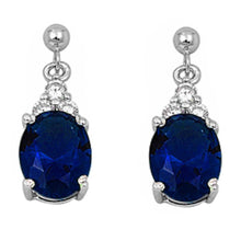 Load image into Gallery viewer, Sterling Silver Dangling Oval Blue Sapphire &amp; Cz Earrings