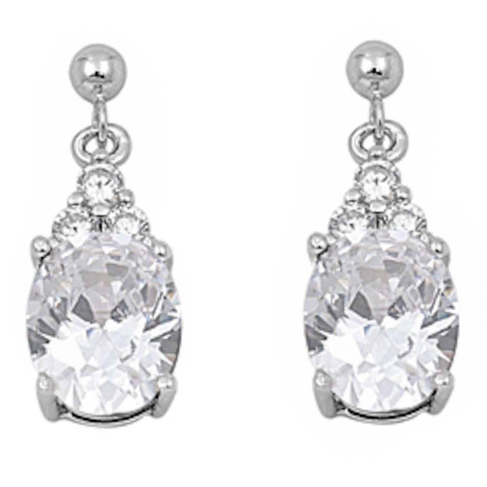 Sterling Silver Dangling Oval Cubic Zirconia Earring