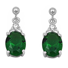 Load image into Gallery viewer, Sterling Silver Dangling Oval Emerald &amp; Cz Earrings