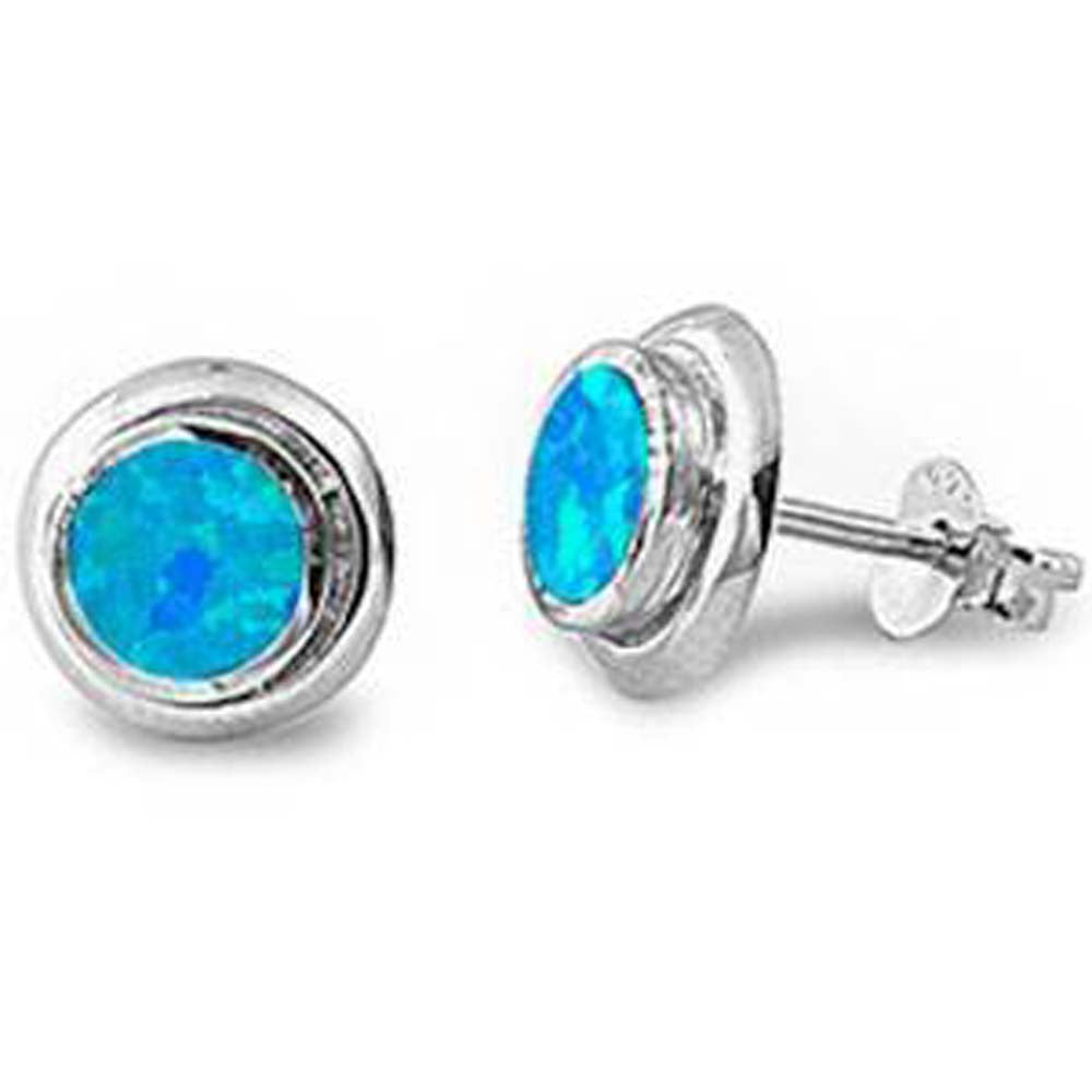 Sterling Silver Bezel Set Blue Opal Stud EarringsAndWidth 9mm