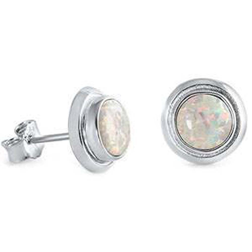 Sterling Silver Bezel Set White Fire Opal Stud EarringsAnd Thickness 9mm