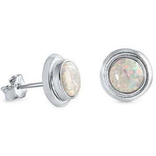 Load image into Gallery viewer, Sterling Silver Bezel Set White Fire Opal Stud EarringsAnd Thickness 9mm