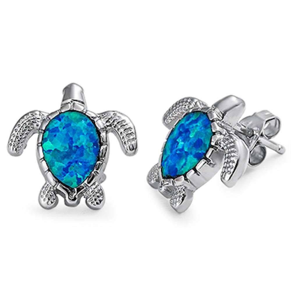 Sterling Silver Blue Opal Turtle Stud EarringsAnd Thickness 14mm