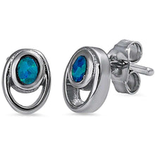Load image into Gallery viewer, Sterling Silver Oval Shape With Blue Opal EarringsAnd Width 8x6mmAnd Weight 1.8Gram