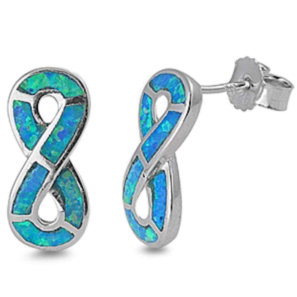 Sterling Silver Solid Blue Opal Infinity Stud EarringsAnd Thickness 17mm