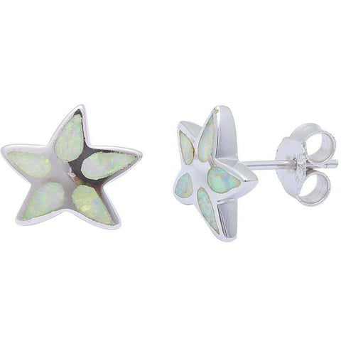 Sterling Silver White Opal Starfish Earrings