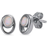 Sterling Silver Oval Shape With White Opal EarringsAnd Width 8x6mmAnd Weight 1.8Gram