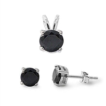 Load image into Gallery viewer, Sterling Silver Round Black Cubic Zirconia Pendant And Earrings