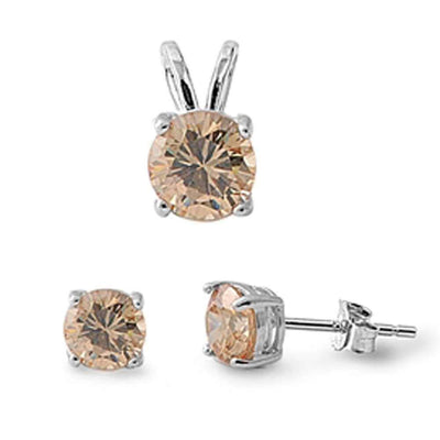 Sterling Silver Champagne CZ Earrings And Pendant Set