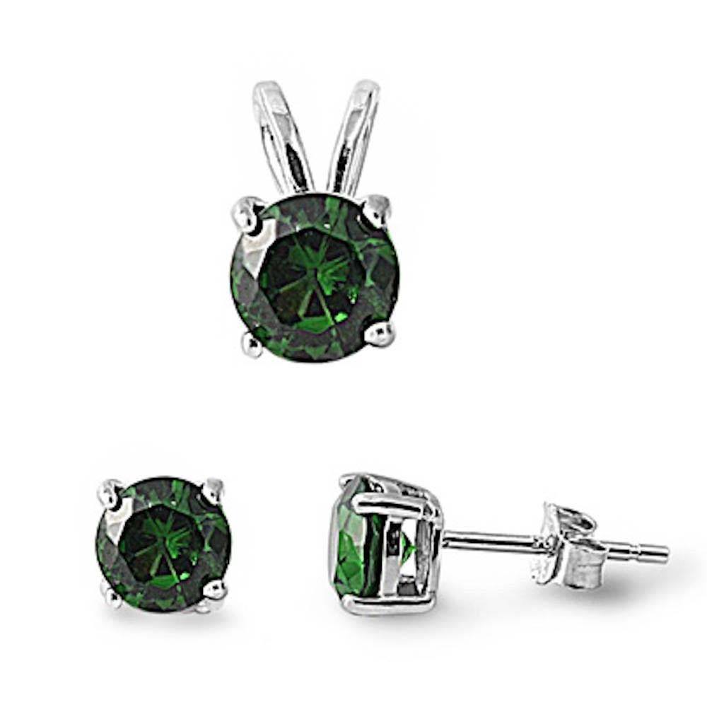 Sterling Silver Emerald Earring And Pendant Set