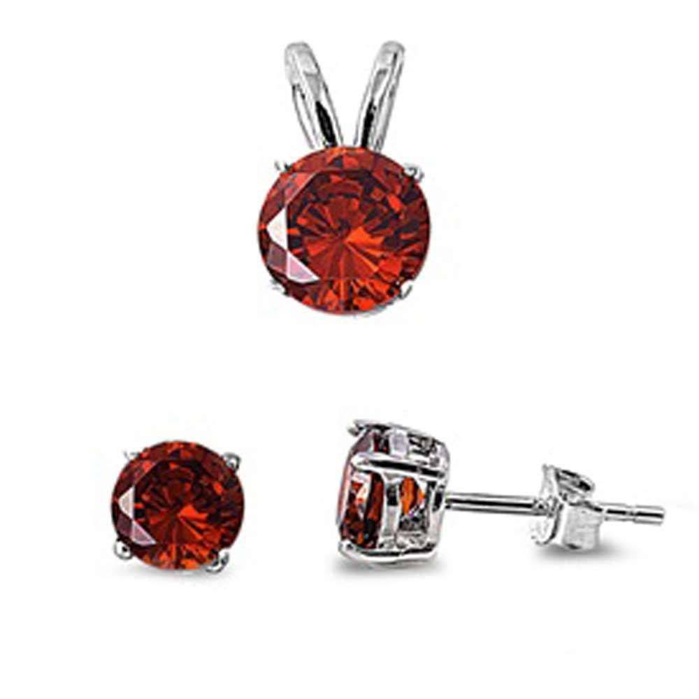 Sterling Silver Red Garnet Earrings And Pendant Set .5