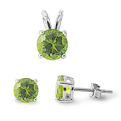 Sterling Silver Peridot Earring And Pendant Set