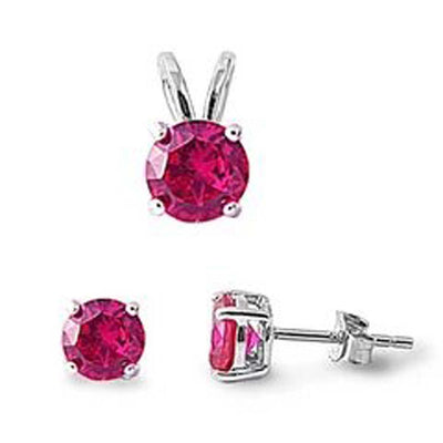 Sterling Silver Ruby Earrings And Pendant Jewellary Set .5\'\'And Length .5\'\'