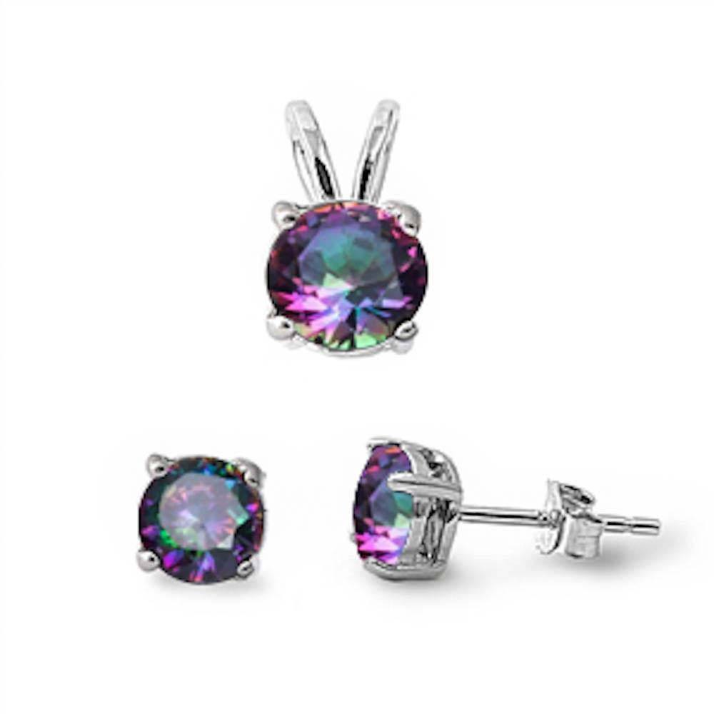 Sterling Silver Rainbow Topaz  Earring And Pendant Set