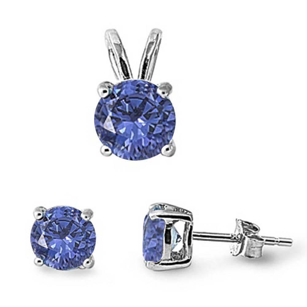 Sterling Silver Tanzanite Earrings And Pendant Set